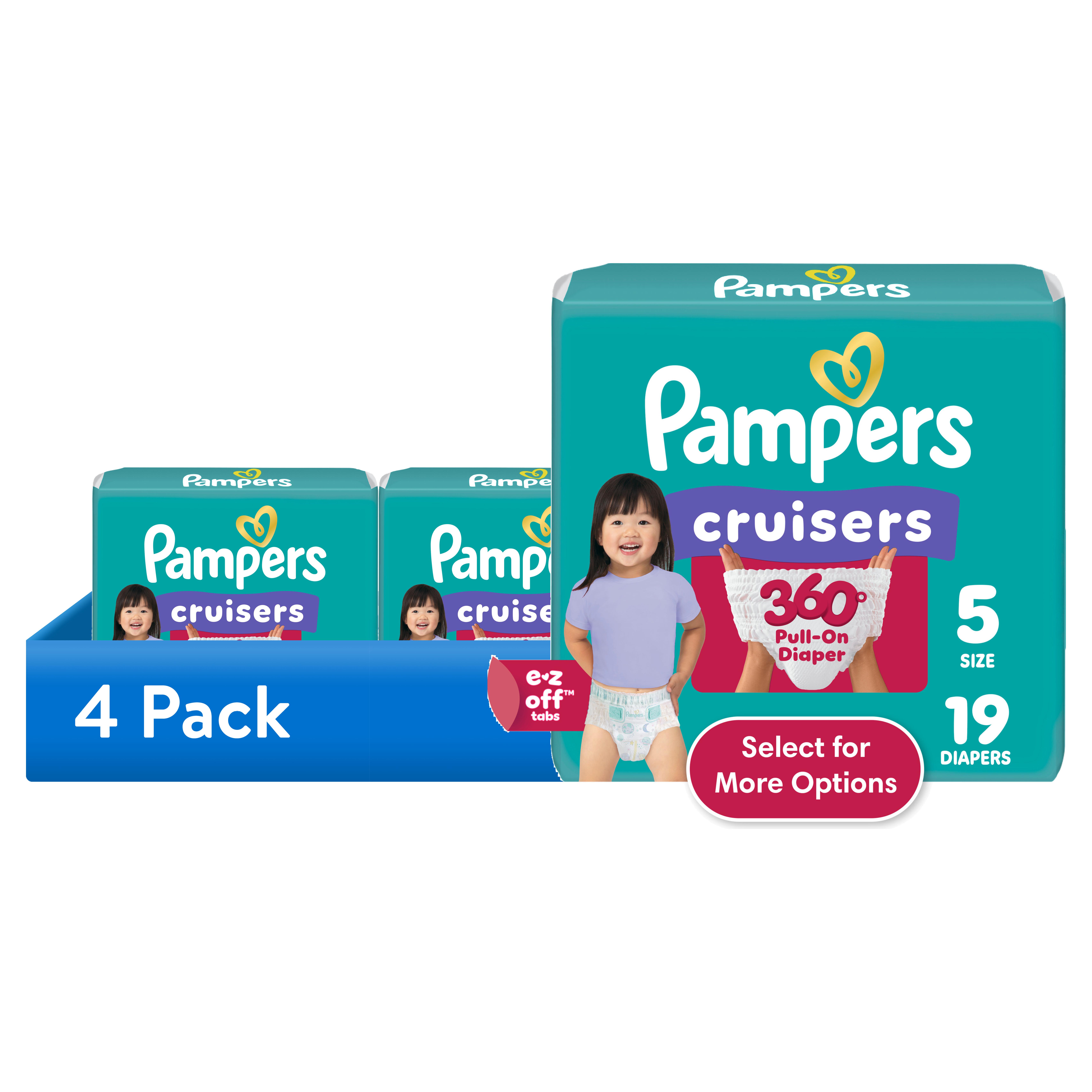 (4 pack) Pampers Cruisers 360 Baby Diapers Size 5, 19 Count (Select for More Options)