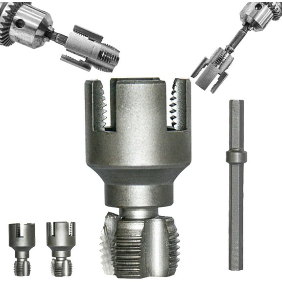 Integrated Internal & External Pipe Threading Tool, Pipe Thread Cutting Tool, Electric Drill Compatible Pvc Pipes Threader Kit, Garden Hose Thread Die, 1/2", 3/4" (B)