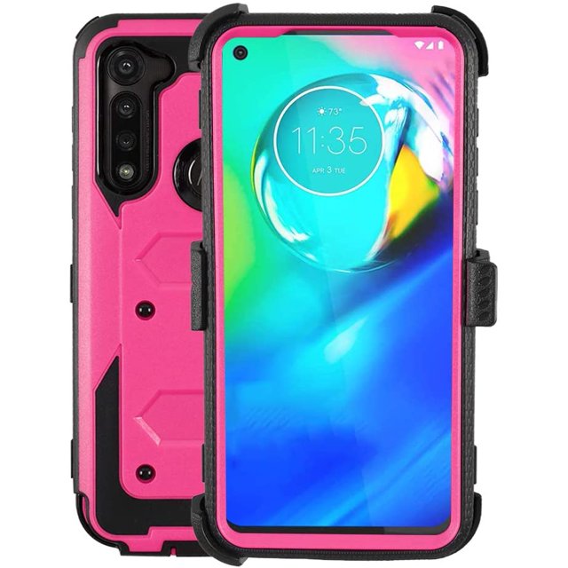 Mignova pour Motorola g Power Case, Étui de Protection Robuste à Absorption des Chocs/haute Résistance aux Impacts avec Béquille, Étui-Holster Pivotant à Pince pour Motorola g Power 6,4 Pouces (Rose)