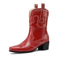 thumbnail image 2 of UngA Womens Wide Calf Cowboy Boots Cowboy Boots for Women Ankle Cowgirl Booties Wide Mid Calf Pointed Toe Western Boots Short Classic Booties Red,6.5, 2 of 7