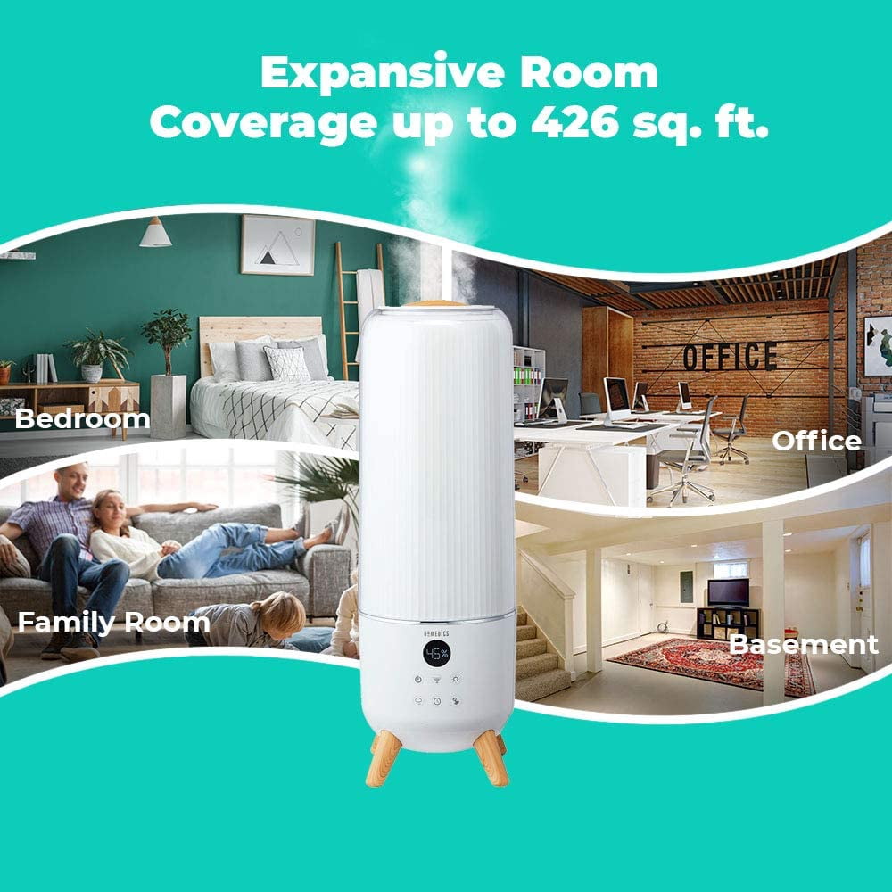 HoMedics TotalComfort Deluxe Ultrasonic Air Humidifier, Top Fill 5.6L Water Tank for Home, Office or Nursery, Programmable Humidistat with Nightlight, Automatic Shut-Off and Aromatherapy