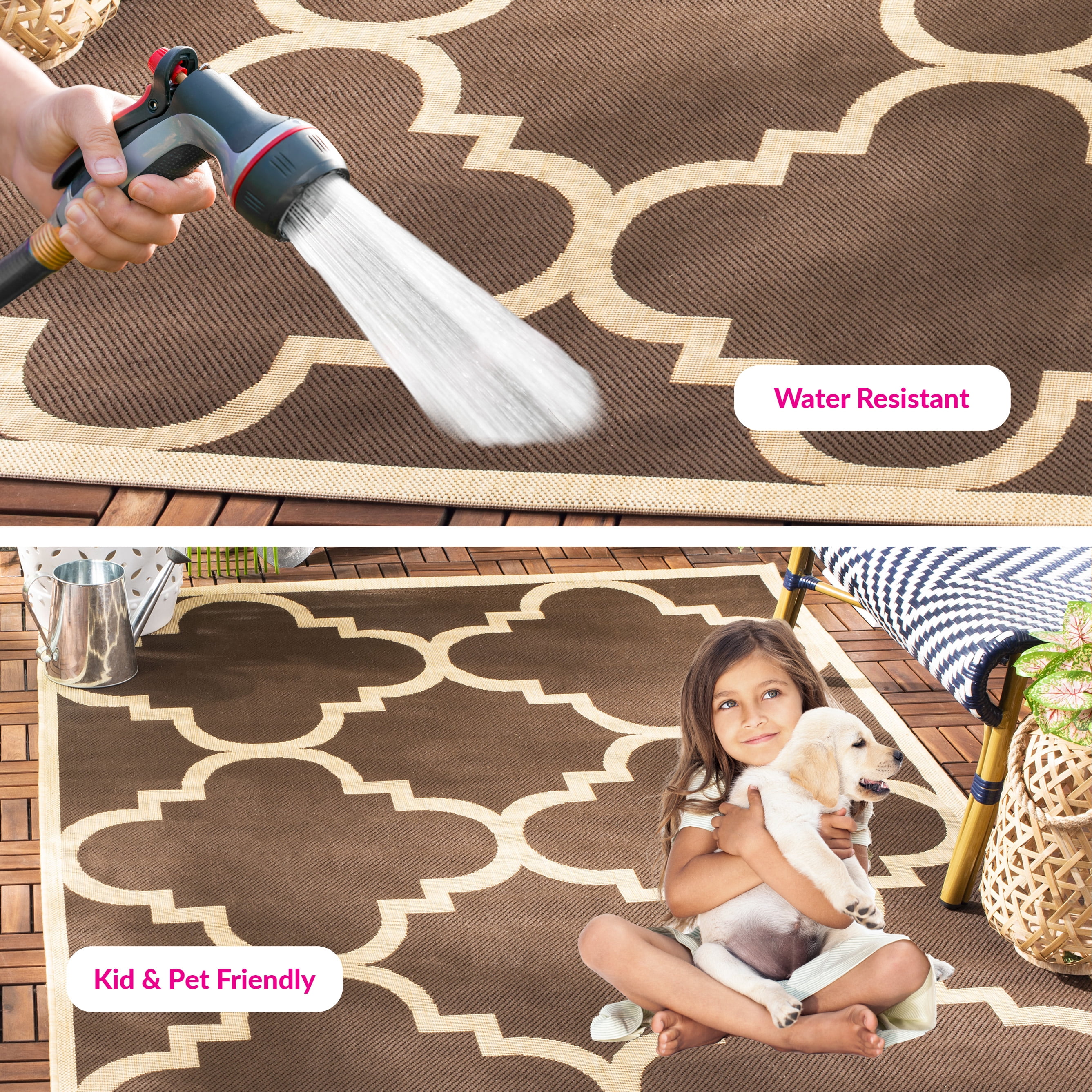 Safavieh Courtyard Becky Geometric Indoor/Outdoor Area Rug, Dark Brown, 8' x 11'