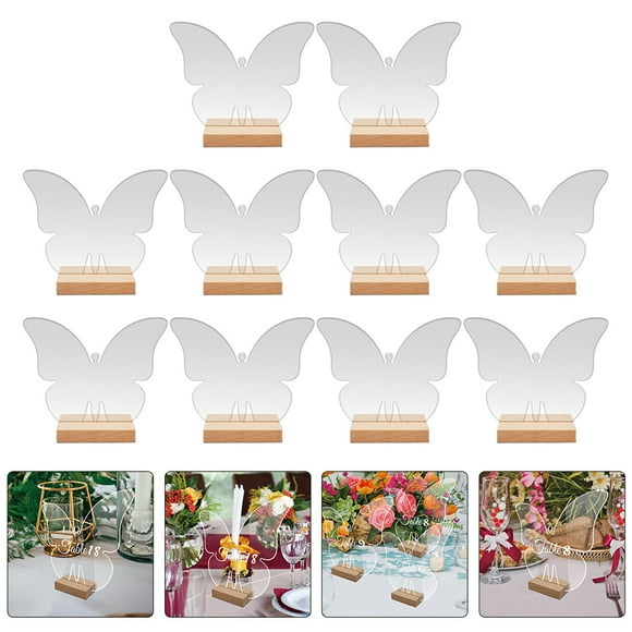 10 Sets Transparent Butterfly Acrylic Sign Blank with Wood Stand