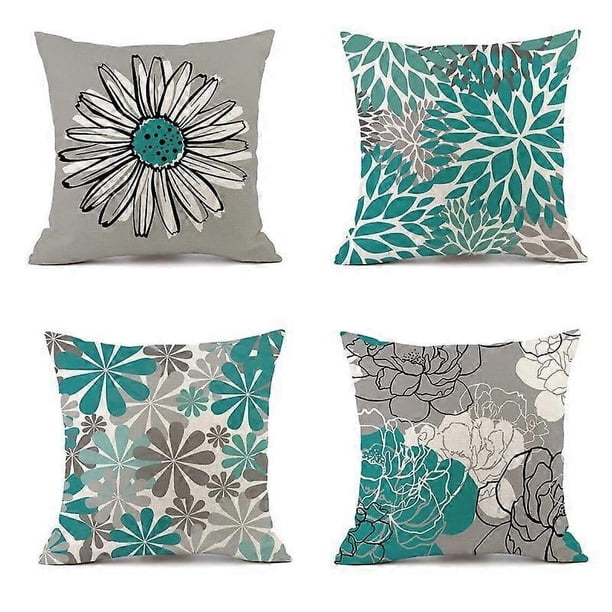 Juego de 4 fundas de cojín verde azulado de 45 x 45 cm, decorativas para sofá, modernas.