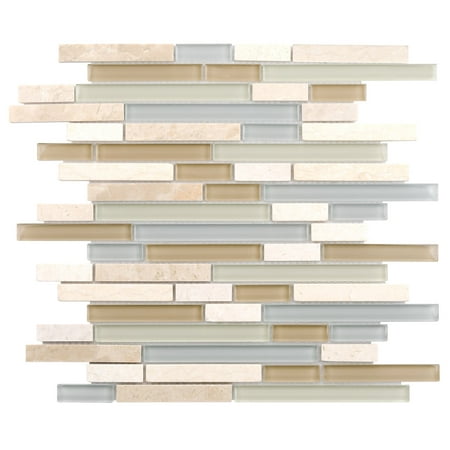 MTO0215 Modern Linear Blue White Yellow Glossy Glass Travertine Mosaic Tile