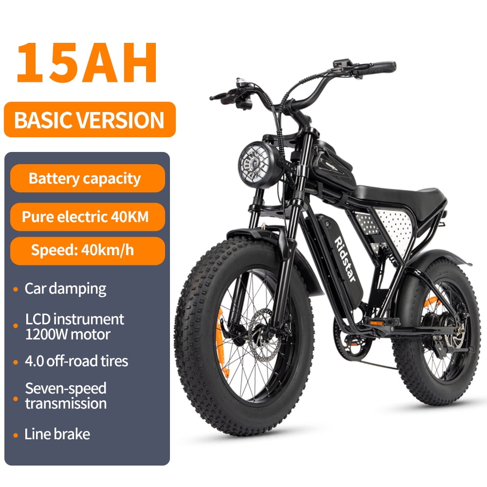 Ridstar 30MPH off-Road Electric Bicycle for Adults,1200W 48V 15Ah Removable Battery 20" Fat Tire Motorcycle,Shimano 7-Speed Full Suspension Mountain Electric Bike UL2849