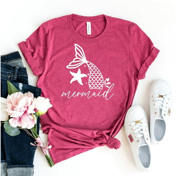 Mermaid T-shirt Women's Tee Summer Shirt Cute Beach Vintage Sea Birthday Gift Tshirt Holiday For Women Girl