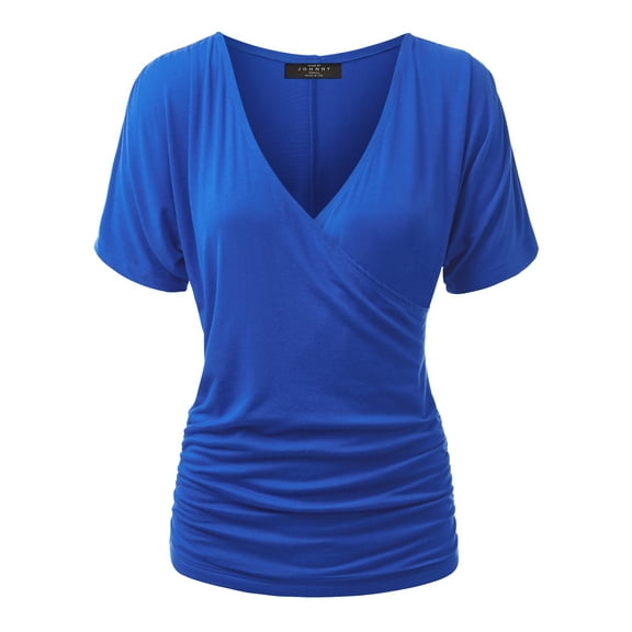 Made by Johnny Women's V Neck Short Sleeve Wrap Front Drape Dolman Top XXXL ROYAL_BRITE