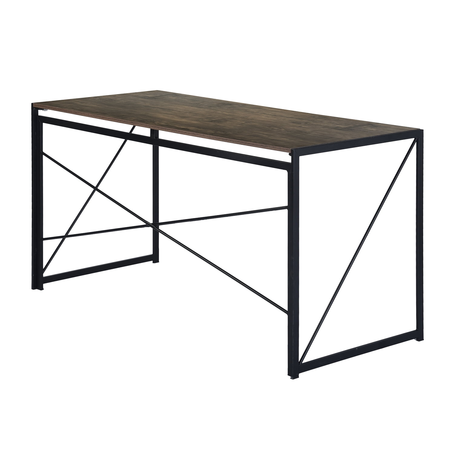 Homy Casa 55″ Folding Craft and Work Table, Industrial Wood Desk for Home Office, Sewing, DIY, Brown