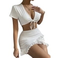 thumbnail image 5 of Liacowi Women Sexy Summer Two Piece Outfits Short Sleeve V Neck Crop Top + Ruffle Hem Wrap Skirt Set, 5 of 9