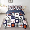 thumbnail image 2 of Homewish Basketball Football Bedding Comforter Set 7pcs, Honeycomb Square Plaid Queen Bedding Sets, Baseball Sports Theme Reversible Queen Sheet Sets, Luxury Bedroom Decor, 2 of 7