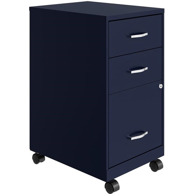 Solutions d'Espace Armoire Mobile en Métal à 3 Tiroirs de 18 Po à Roulement à Billes Coulissante Bleu Marine