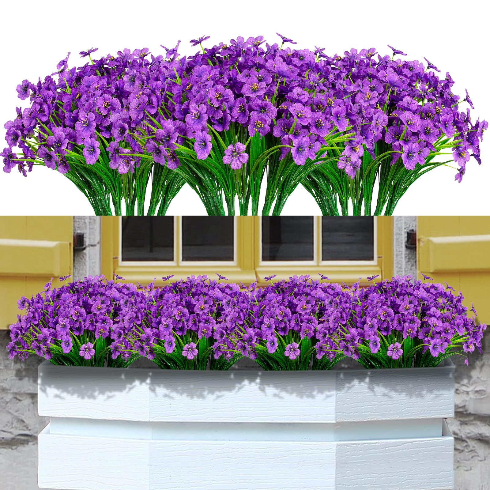24 Bundles Artificial Violet Flowers Outdoors UV Resistant Fake Plastic Silk Flowers Faux Plants for Indoor Outside Porch Window Garden Decoration (Red)