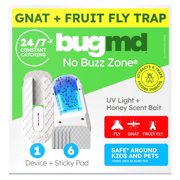 BugMD No Buzz Zone - Flying Insect Trap Catcher Indoor Fly Safer Home Fruit Traps for Gnat Moth Mosquito Bug Light Plug in Killer Refillable Uv Zapper Flea Inside and Indoors 1 Device + 6 Refill