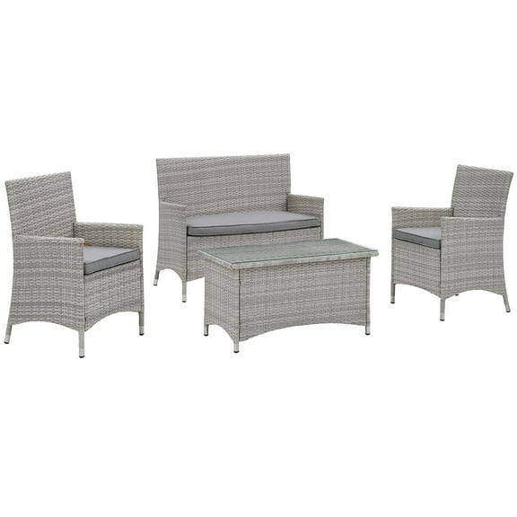 Modern Contemporary Urban Design Outdoor Patio Balcony Four PCS Lounge Chairs and Coffee Table Set, Grey Gray, Rattan