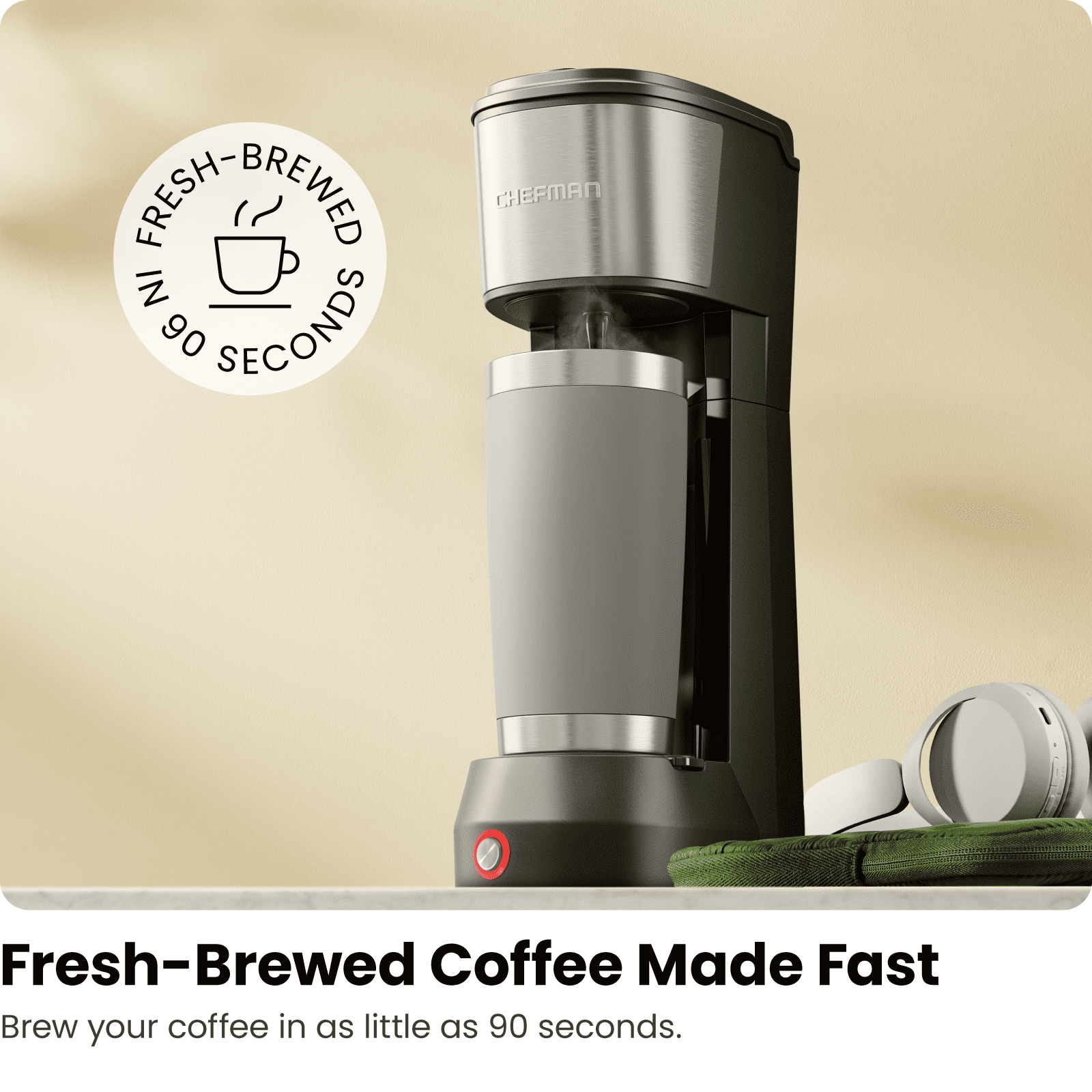 Chefman InstaCoffee Max Single Serve Coffee Maker w/ Cup Lift, Reusable Filter, K Cup Compatible - Black