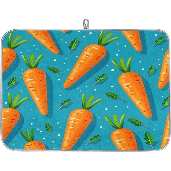 Absorbent Dish Drying Mat,Food Carrot Patterns 18*24inch Dish Drying Mat for Kitchen Counter Microfiber Absorbent Dish Draining Reusable Washable Extra