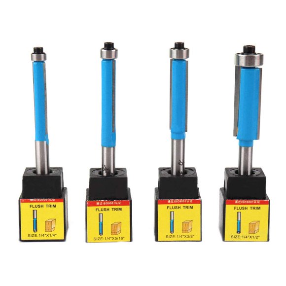 4Pcs Flush Trim Router Bit Set with 1/4'' Shank Panel Top & Bottom Bearing for Woodworking Carpenter Cutter for Home Improvement and DIY,Include 1/4'' 5/16'' 3/8'' 1/2''