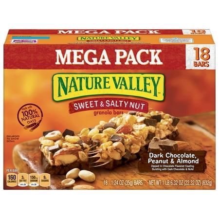 Sweet And Salty Granola - Nature Valley Sweet & Salty Nut Dark Chocolate Peanut & Almond Granola Bars 18 Count, 1.24 OZ