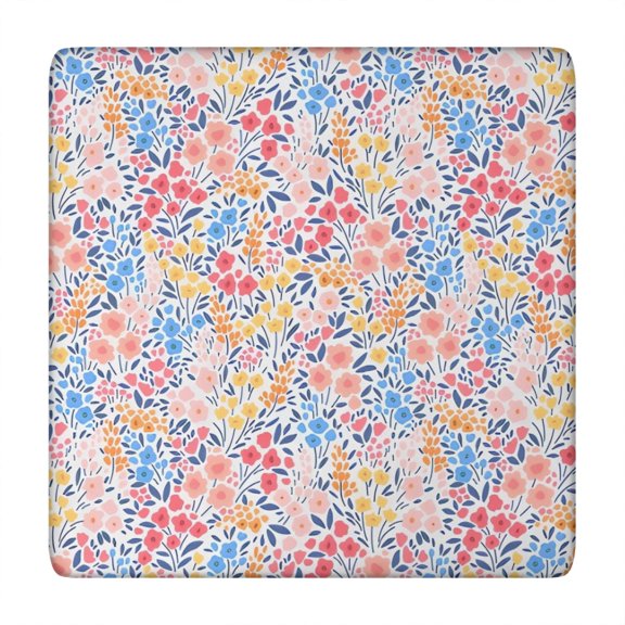 Pink Pioneer Flower Pattern Square Fitted Tablecloth with Elastic Edge,Square Table Cover,Washable Elastic Table Cover for Home Kitchen Party Decor 34"x34"