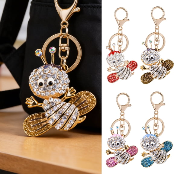 SmartBy Sparkling Rhinestone Bee Keychain Cute Animal Key Ring Bag Charm with Lobster Clasp for Handbag Purse Wallet