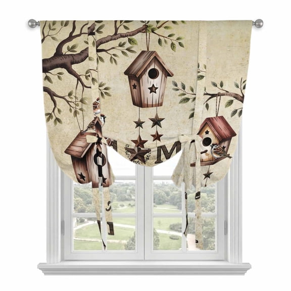 Sweet Home Tie Up Curtains for Windows, Adjustable Balloon Window Shades, Western Stars Bird Houses Country Vintage Kitchen Window Treatments Adjustable Roll Up Curtain for Basement/Nursery 52"x45"