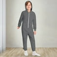 thumbnail image 5 of DHFJKG Kids Girls Boys Hooded Zipper Jumpsuit With Pockets Solid Color Ankle-Tied Onesie For 5-16 Years Old Outfits For Children Home Soft One-Pieces, 5 of 9