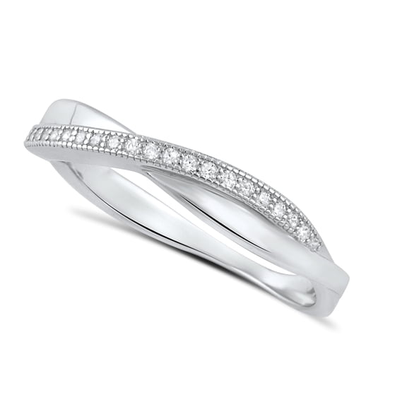 SilverCloseOut Sterling Silver Cz Thin Stackable CrissCross X Ring