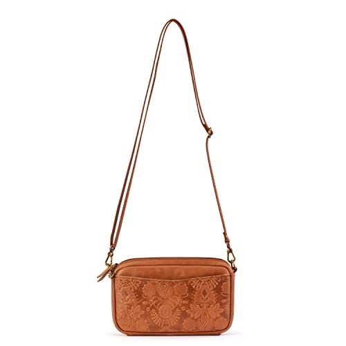 The Sak Women s Cora Leather Crossbody Tobacco Floral Embossed