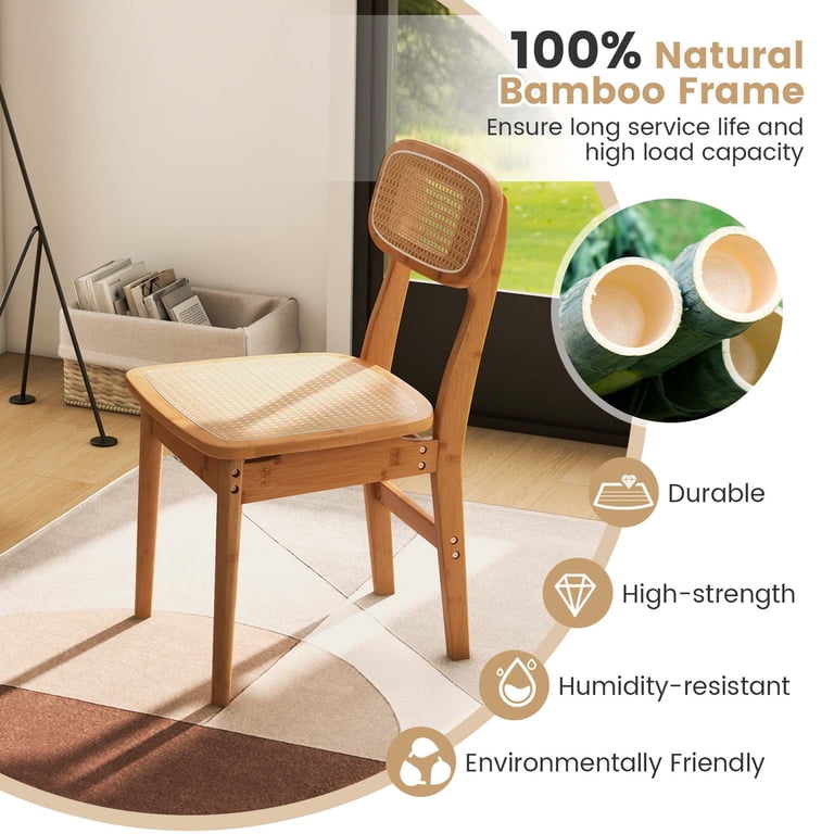 Costway Rattan Accent Chairs Set of 2 Bamboo Frame Cane Woven