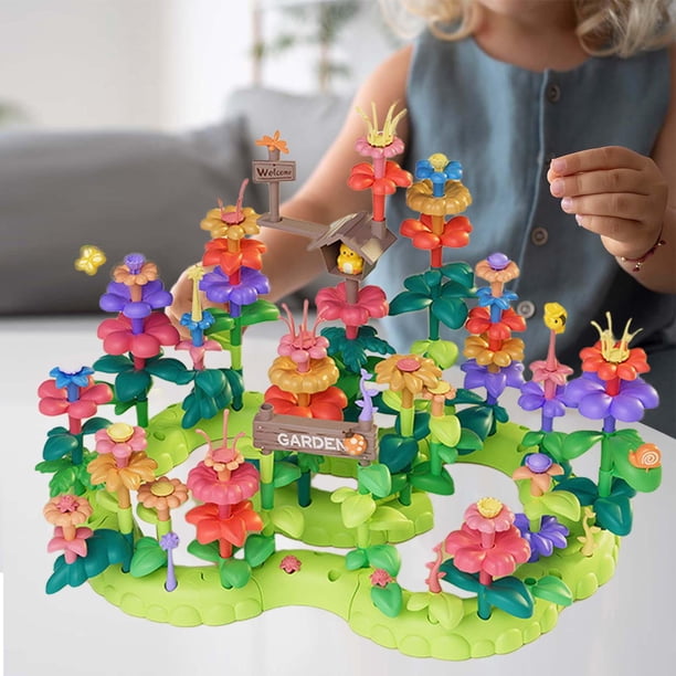 Juego de simulación de jardinería, juguete de construcción de jardín de flores, juego de bloques de flores de crecimiento de motor fino para números, 135 piezas Hugo Bloques de crecimiento