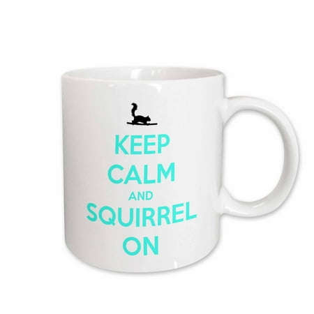 

3dRose Keep calm and squirrel on White and turquoise Ceramic Mug 15-ounce