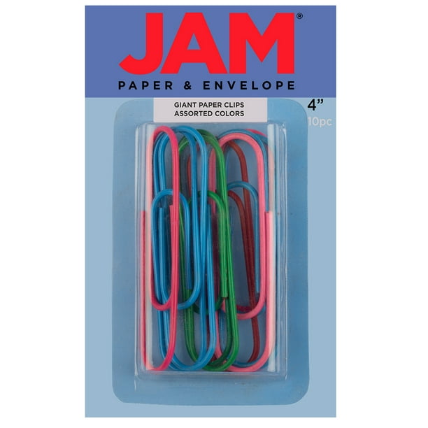 JAM Giant Paper Clips, Assorted Colors, 10/Pack, Large