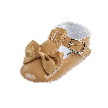 

Rotosw Toddler Mary Jane Prewalker Crib Shoes Soft Sole Flats Baby Girls Princess Dress Shoe Newborn First Walkers Bowknot Yellow 4C