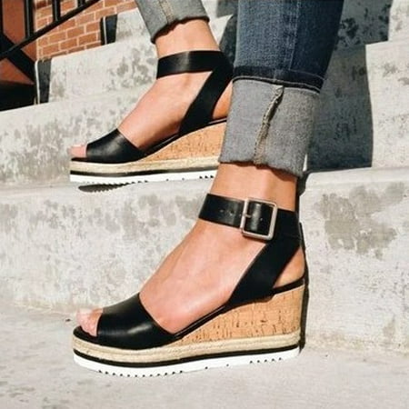 

Tuscom Retro Womens Fashion Open Toe Ankle Platform Wedges Shoes Ladies Roman Sandals
