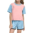 thumbnail image 2 of TOOYOU Girls Summer Outfit Sets Print Short Sleeve Top And Shorts Set Cute Round Neck Pocket Casual Outfit For Teens And Juniors Girls School Uniform Sets Size 9-10 Years Sky Blue, 2 of 5