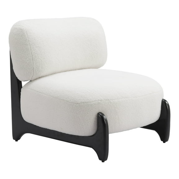 Zuo Modern Bombo Accent Chair, White Sherpa Fabric, Plush Plywood Frame, Indoor Living
