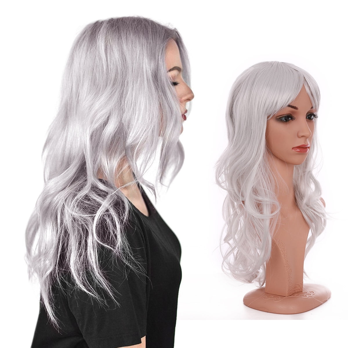 S-noilite Anime Cosplay Synthetic Wig Long Curly Wavy Heat Resistant Fiber  with Bangs for Women 