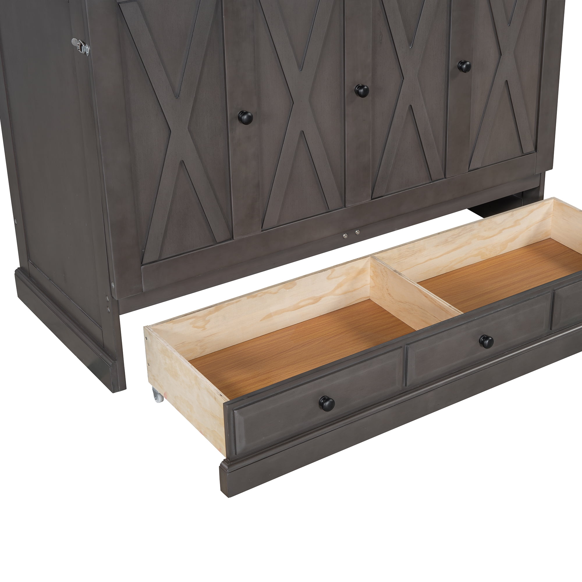 Euroco Wood Queen Size Murphy Bed with Drawers and USB Charging, Convertible Bed for Adults, Gray