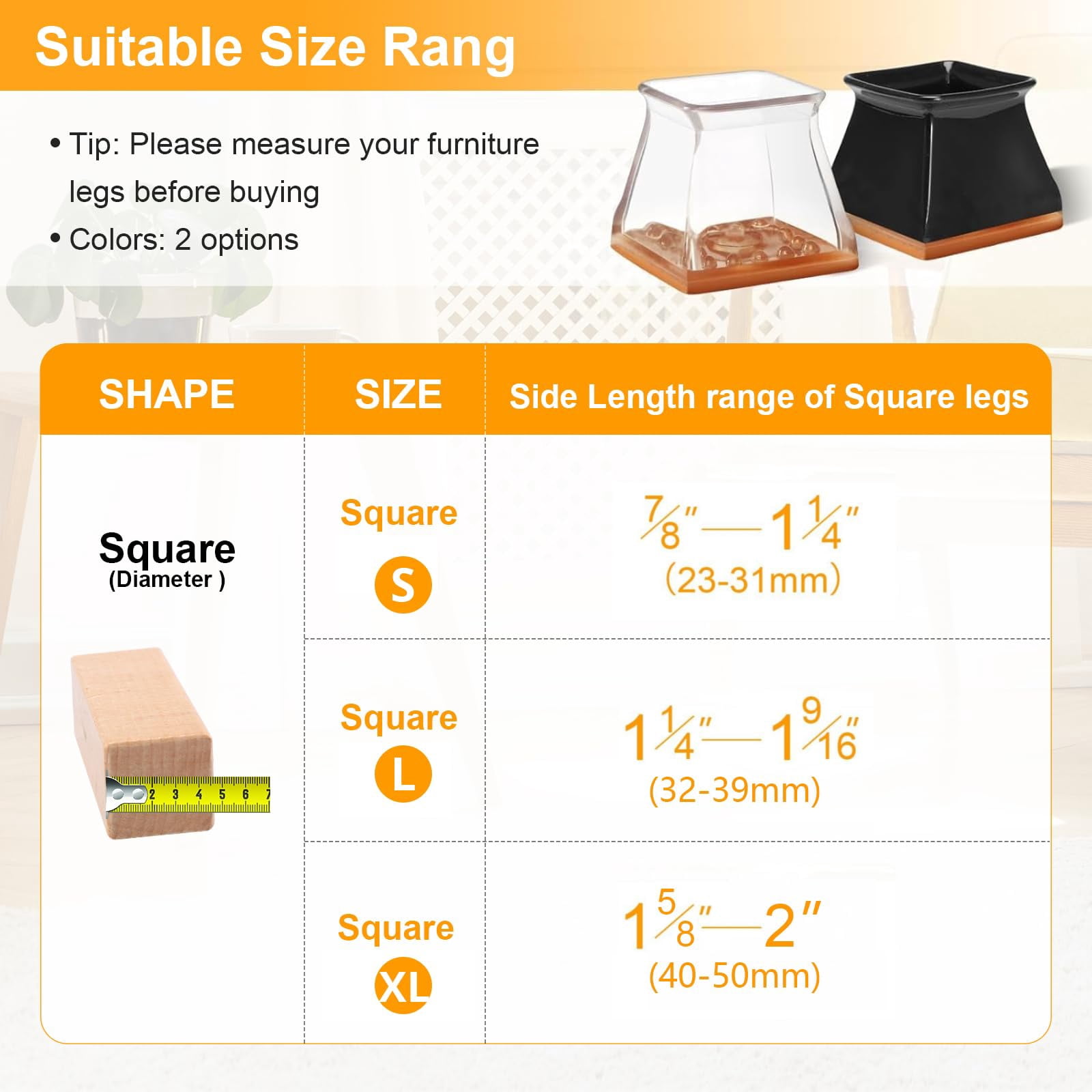 16 Pack Chair Leg Floor Protectors for Hardwood Floors, Silicone Felt Pads, Furniture Feet Covers, Scratch and Noise Reduction, Universal Large Size