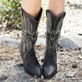 thumbnail image 2 of Chenyee Cowboy Boots for Women Wide Width Embroidered Mid Calf Heel Pointed Toe Western Booties, 2 of 7