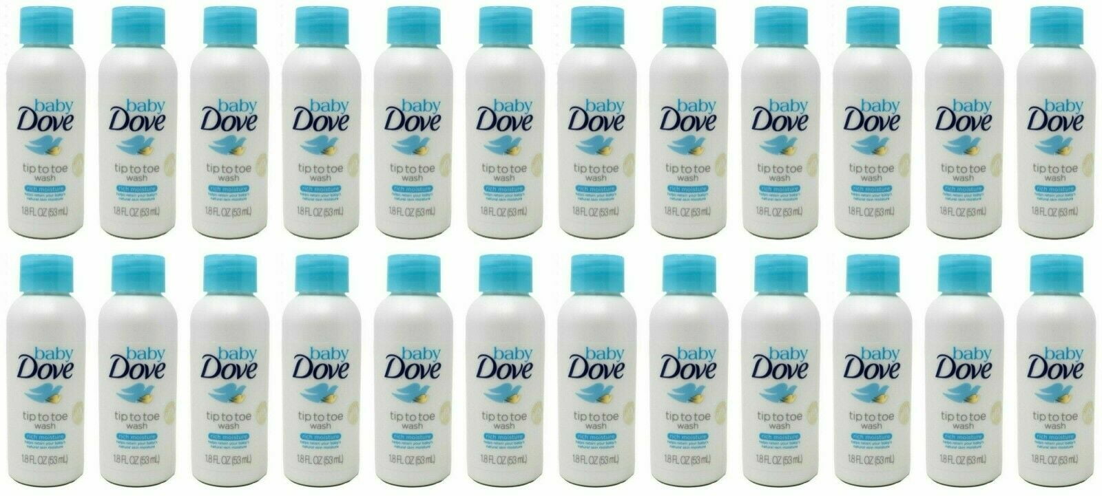 Baby Dove Tip to Toe Body Wash and Shampoo Rich Moisture, Travel Size 1.8 oz Sample BULK-24 Pack