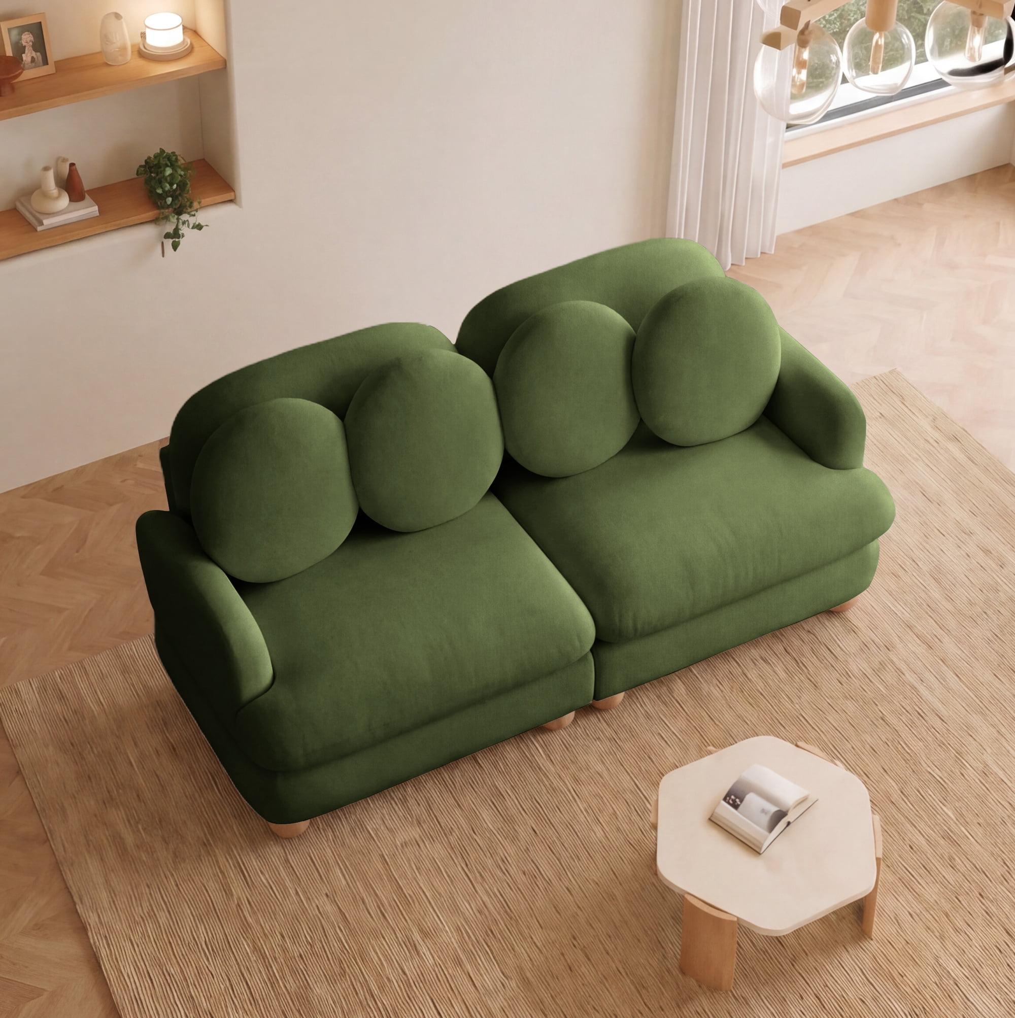 68" 2 Seater Comfy Chenille Modular Sectional Sofa Couch with 4 Throw Pillows