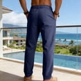 thumbnail image 4 of ‌Men's Linen Pants Lightweight Drawstring Elastic Waist Pockets Loose Fit Straight Legs Summer Beach Yoga,XL, 4 of 5