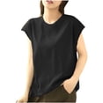 thumbnail image 2 of T-Shirt for Women Crewneck Cap Sleeve Casual Loose Fit Solid Color Basic Minimalist Soft Lightweight Stretchy Daily Wear Athleisure Summer Tee Tops, 2 of 5