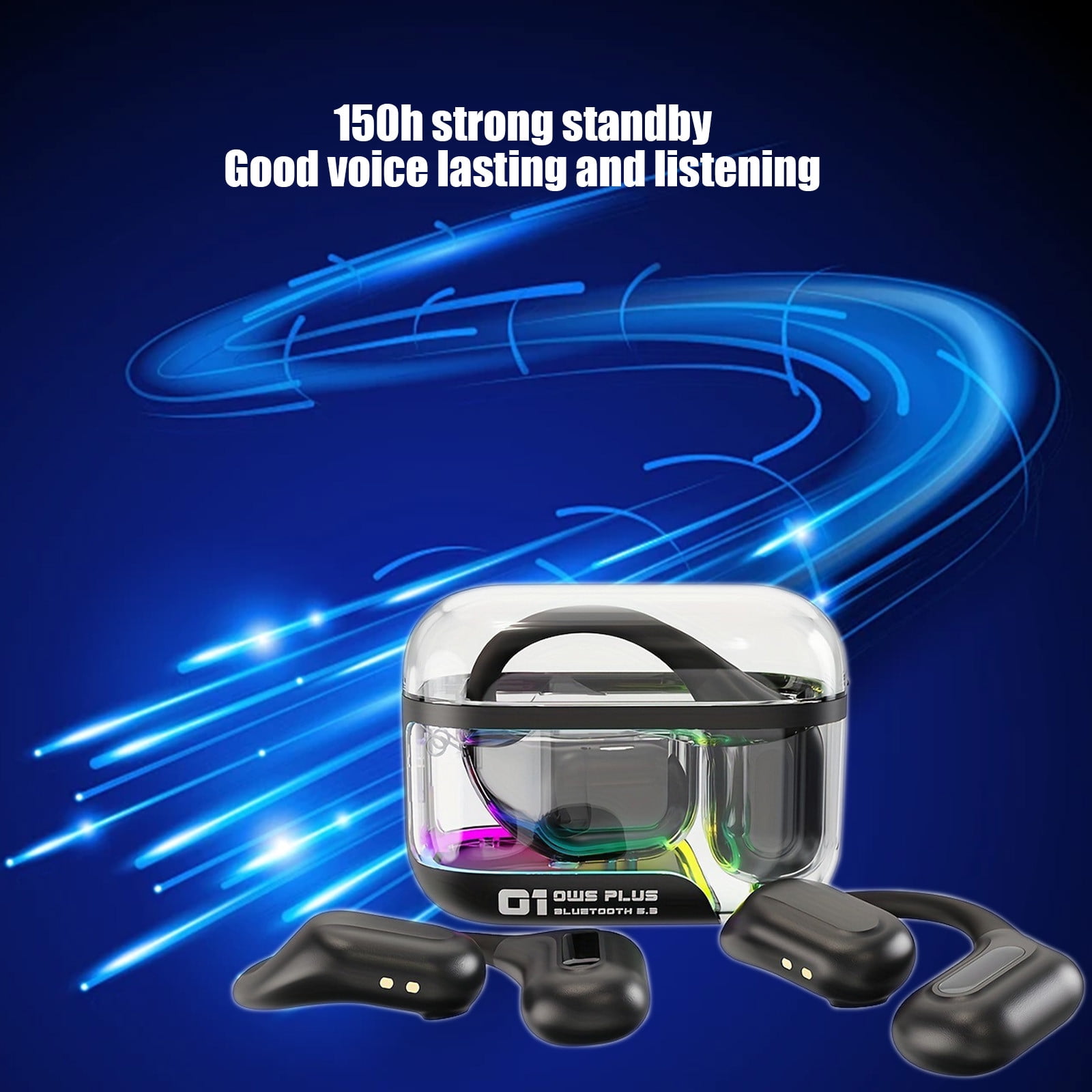 Open-Ear True Wireless Bluetooth Headphones with Microphone, Earbuds with Earhooks, Sweat Resistant, Fast Charging, 28HRS Playtime, Compatible with iPhone & Android