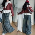 thumbnail image 2 of Wuxian Children Girls Jeans Pant Wide Leg Casual Vintage Denim Cargo Pants With Multiple Pockets Elastic Waist For Big Girls Fashion Loose Relaxed Trousers,Blue,4-5 Years, 2 of 9