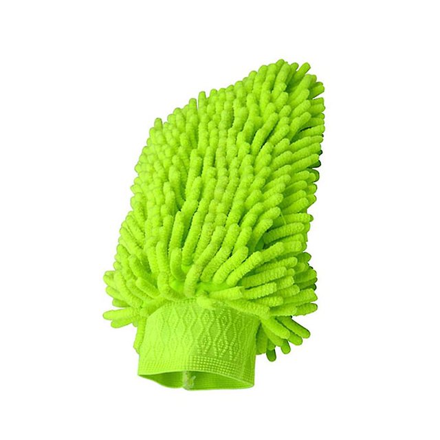 1 guante de lavado de autos de microfibra de chenilla de primera calidad, sin rayones, esponja, verde