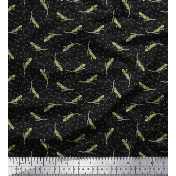 Soimoi Crepe Silk Fabric Circle & Lizard Reptile Printed Craft Fabric by The Yard 42 Inch Wide