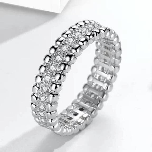 5.4mm full of Zircon CZ Band Women's White Gold Filled Engagement Ring Size 4-9